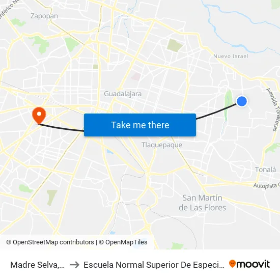 Madre Selva, 223 to Escuela Normal Superior De Especialidades map