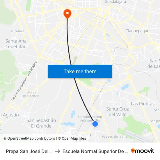 Prepa San José Del Valle Udeg to Escuela Normal Superior De Especialidades map