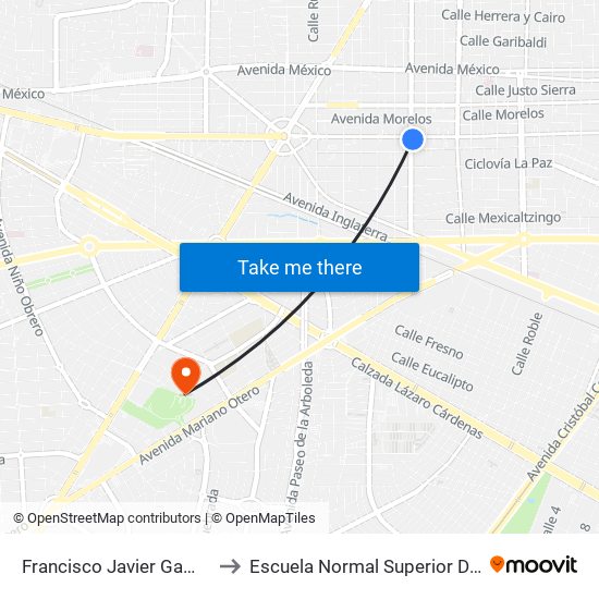 Francisco Javier Gamboa X Vallarta to Escuela Normal Superior De Especialidades map
