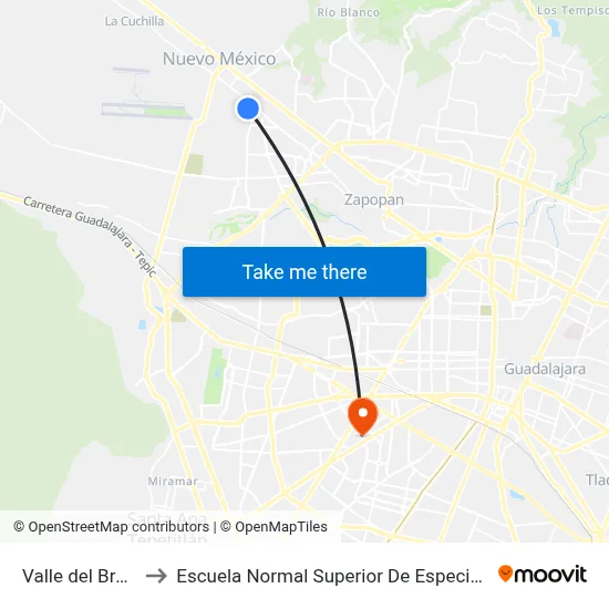 Valle del Bronce to Escuela Normal Superior De Especialidades map