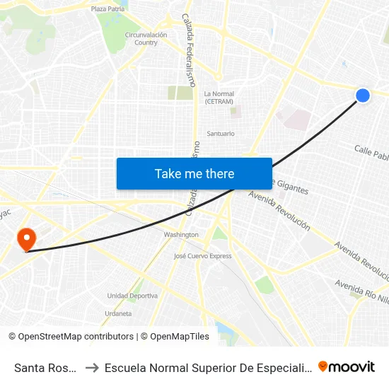 Santa Rosalía to Escuela Normal Superior De Especialidades map