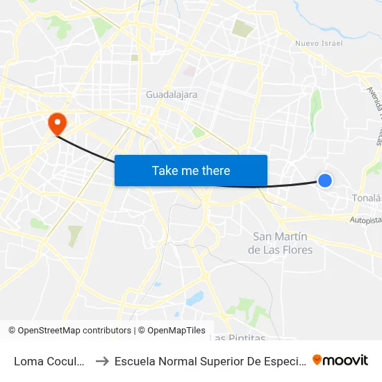 Loma Cocula Ote to Escuela Normal Superior De Especialidades map