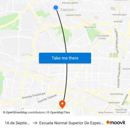 16 de Septiembre to Escuela Normal Superior De Especialidades map