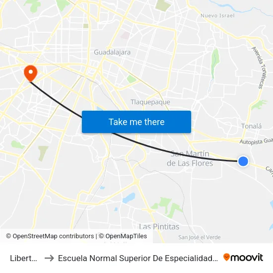 Libertad to Escuela Normal Superior De Especialidades map