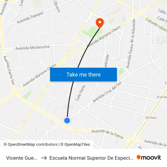 Vicente Guerrero to Escuela Normal Superior De Especialidades map