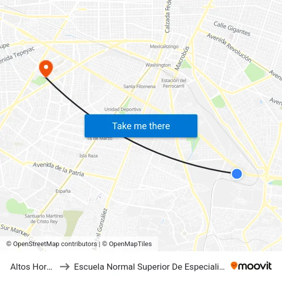 Altos Hornos to Escuela Normal Superior De Especialidades map
