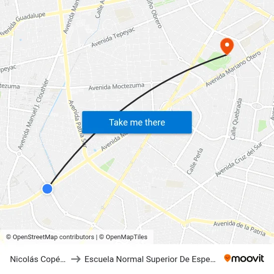 Nicolás Copérnico to Escuela Normal Superior De Especialidades map