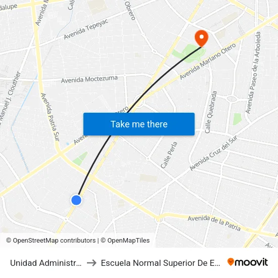 Unidad Administrativa Sur to Escuela Normal Superior De Especialidades map