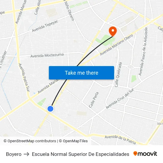 Boyero to Escuela Normal Superior De Especialidades map
