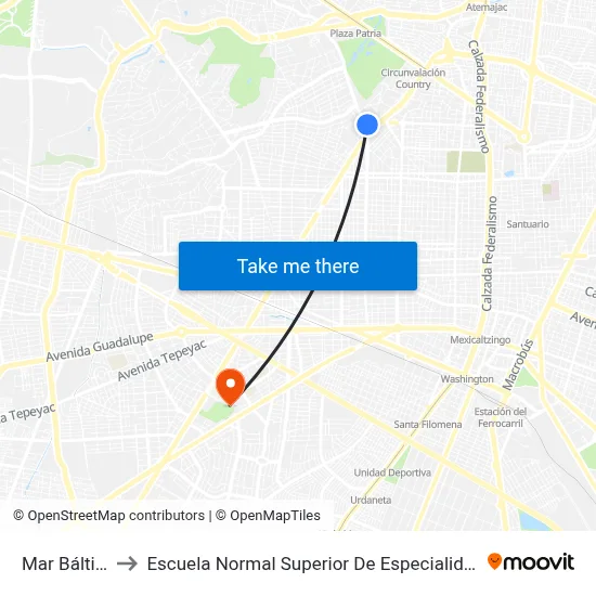 Mar Báltico to Escuela Normal Superior De Especialidades map