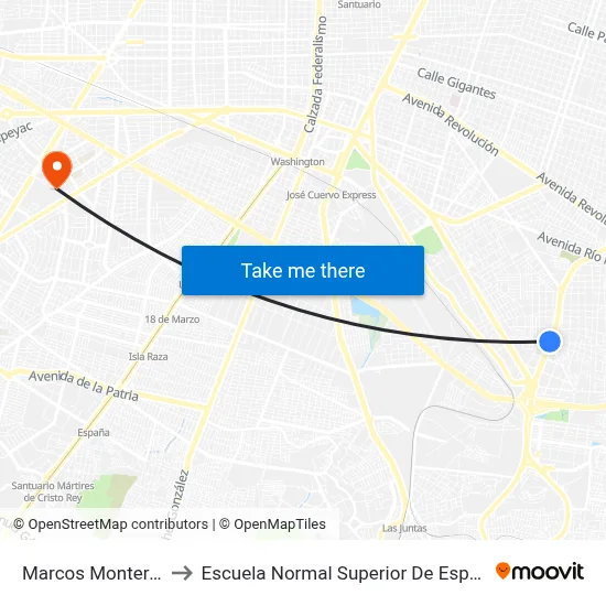Marcos Montero Ruiz to Escuela Normal Superior De Especialidades map