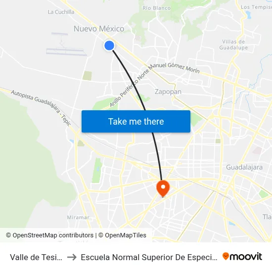 Valle de Tesistán to Escuela Normal Superior De Especialidades map