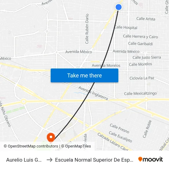 Aurelio Luis Gallardo to Escuela Normal Superior De Especialidades map