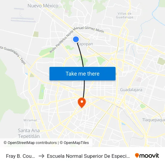 Fray B. Coussin to Escuela Normal Superior De Especialidades map