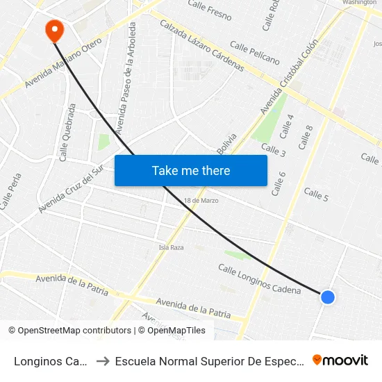 Longinos Cadena to Escuela Normal Superior De Especialidades map
