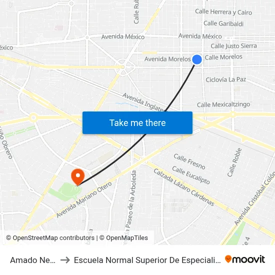 Amado Nervo to Escuela Normal Superior De Especialidades map