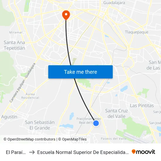 El Paraíso to Escuela Normal Superior De Especialidades map