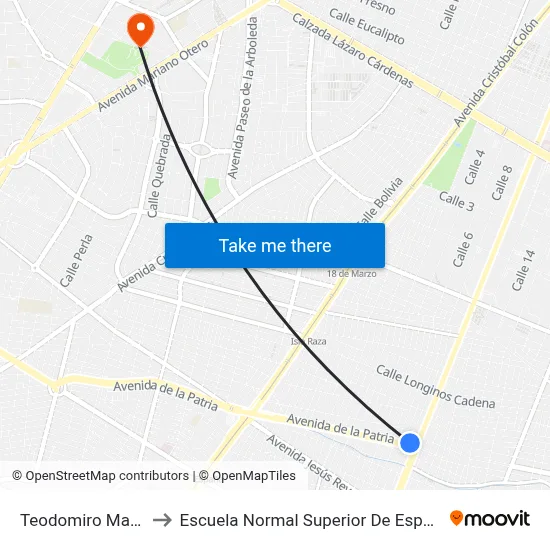 Teodomiro Manzano to Escuela Normal Superior De Especialidades map