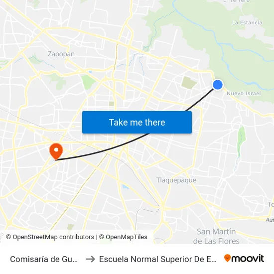 Comisaría de Guadalajara to Escuela Normal Superior De Especialidades map