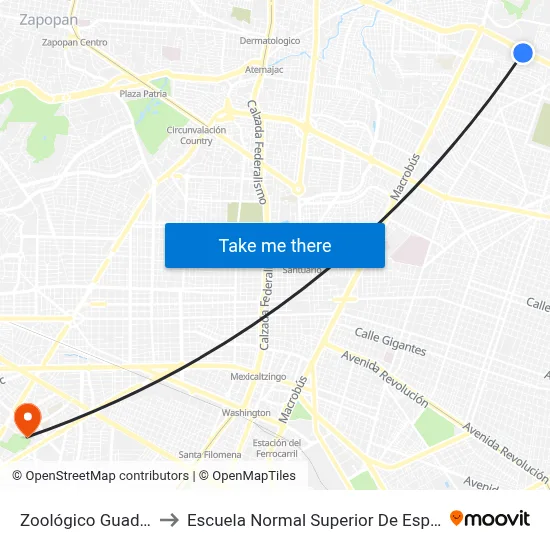 Zoológico Guadalajara to Escuela Normal Superior De Especialidades map