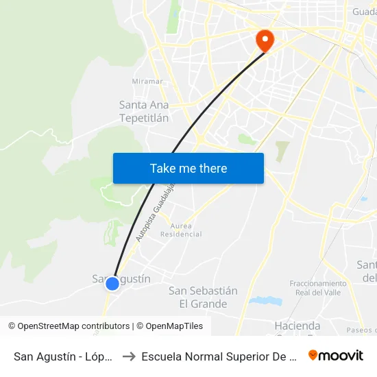San Agustín - López Mateos to Escuela Normal Superior De Especialidades map