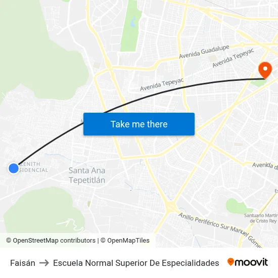 Faisán to Escuela Normal Superior De Especialidades map