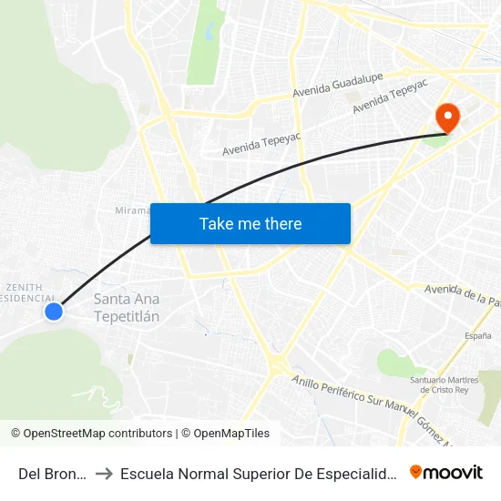 Del Bronce to Escuela Normal Superior De Especialidades map