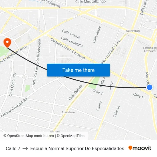 Calle 7 to Escuela Normal Superior De Especialidades map