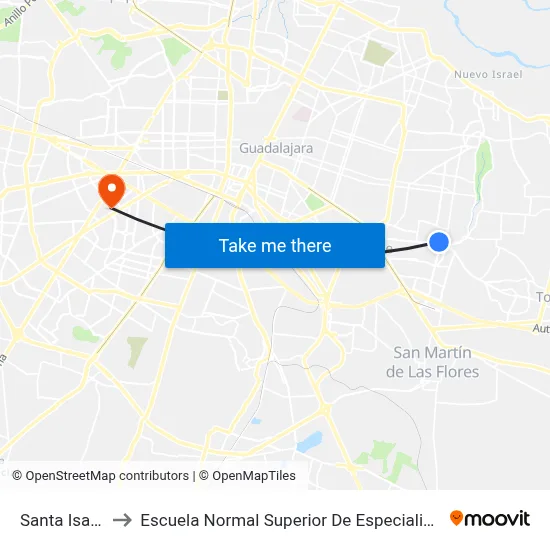 Santa Isabel to Escuela Normal Superior De Especialidades map