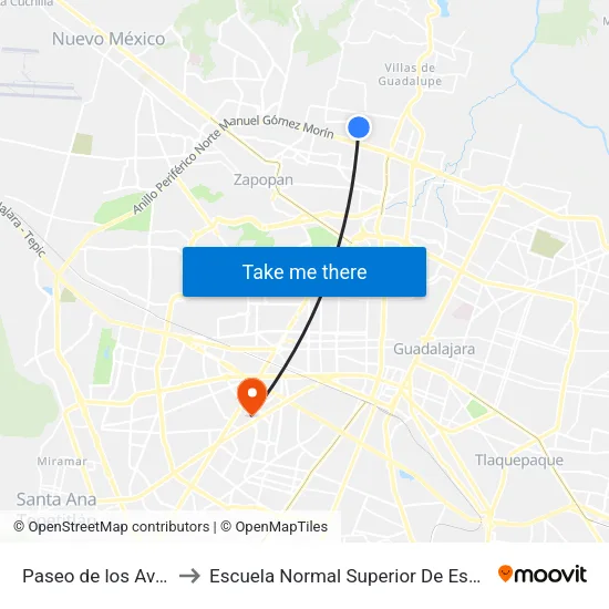 Paseo de los Avellanos to Escuela Normal Superior De Especialidades map