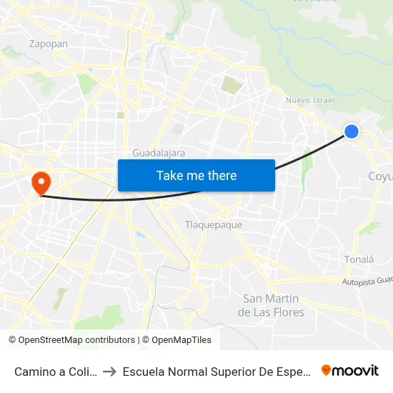 Camino a Colimilla to Escuela Normal Superior De Especialidades map