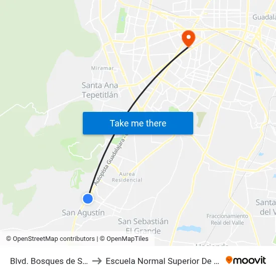 Blvd. Bosques de Santa Anita to Escuela Normal Superior De Especialidades map