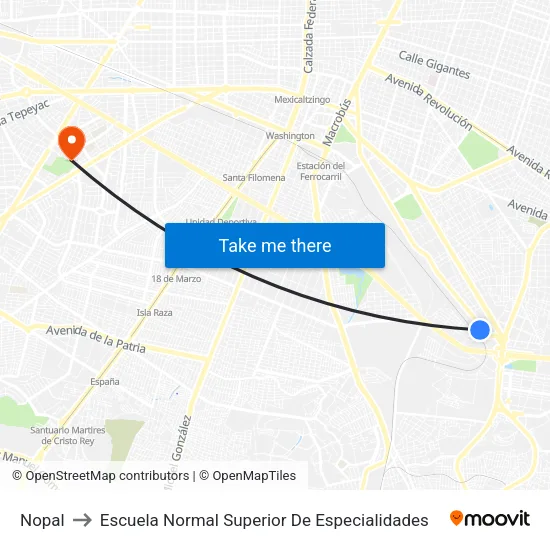 Nopal to Escuela Normal Superior De Especialidades map