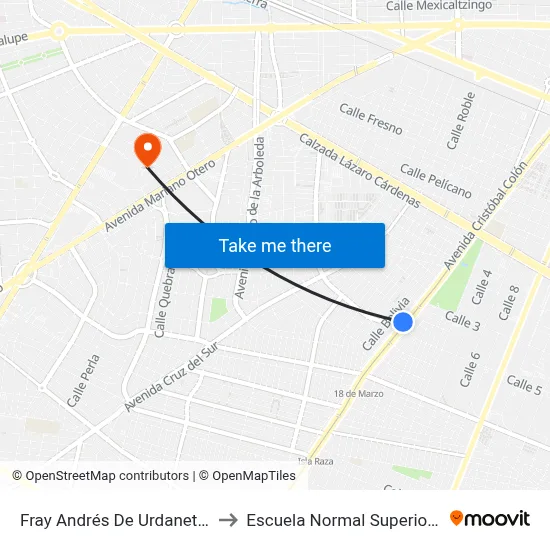 Fray Andrés De Urdaneta X Cristobal Colón to Escuela Normal Superior De Especialidades map