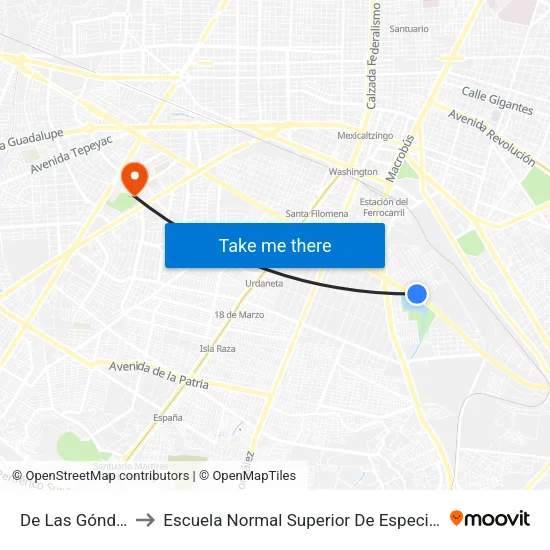 De Las Góndolas to Escuela Normal Superior De Especialidades map
