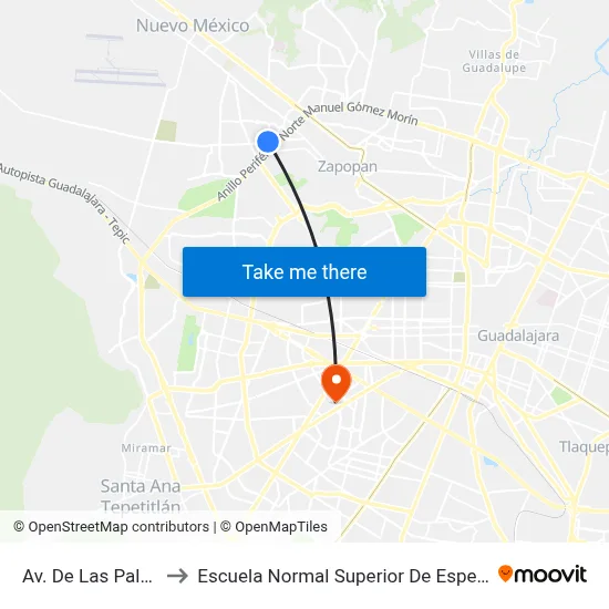 Av. De Las Palmeras to Escuela Normal Superior De Especialidades map