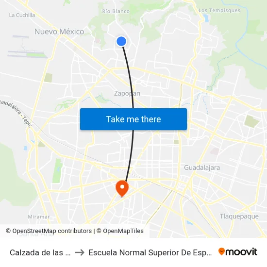 Calzada de las Flores to Escuela Normal Superior De Especialidades map