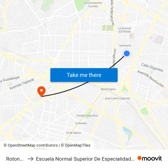 Rotonda to Escuela Normal Superior De Especialidades map
