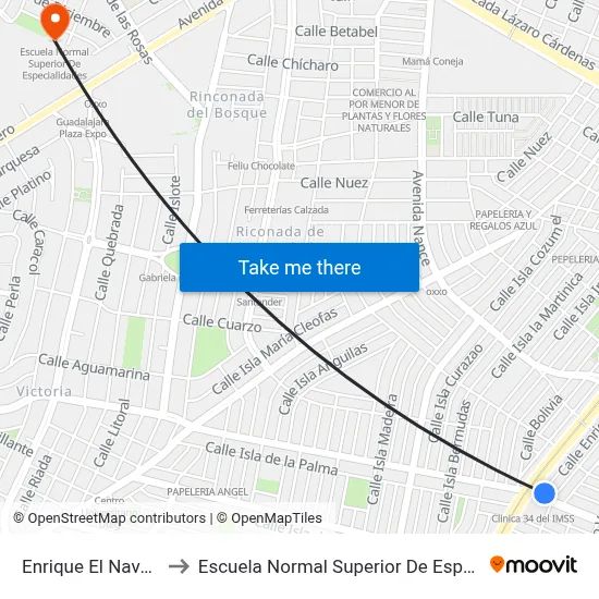 Enrique El Navegante to Escuela Normal Superior De Especialidades map
