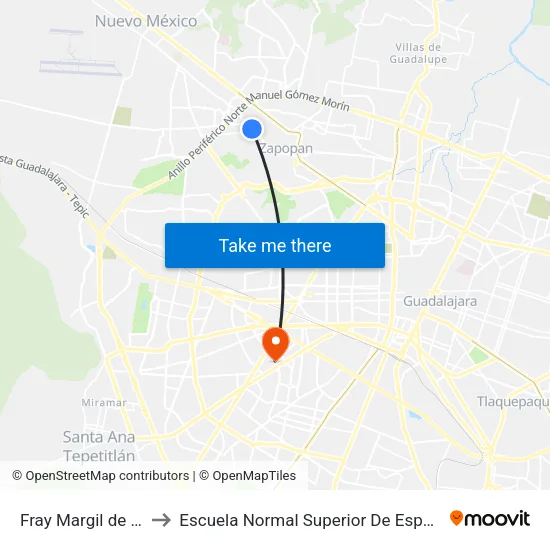 Fray Margil de Jesús to Escuela Normal Superior De Especialidades map