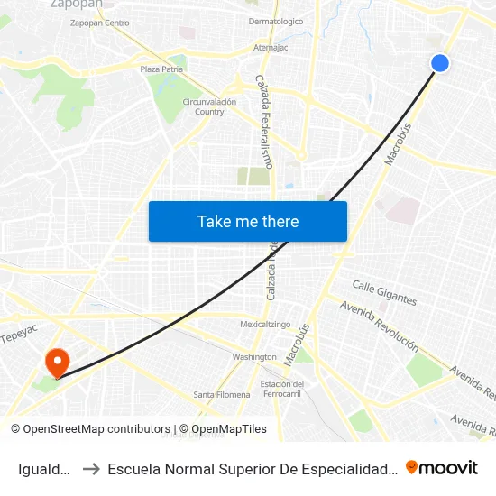 Igualdad to Escuela Normal Superior De Especialidades map