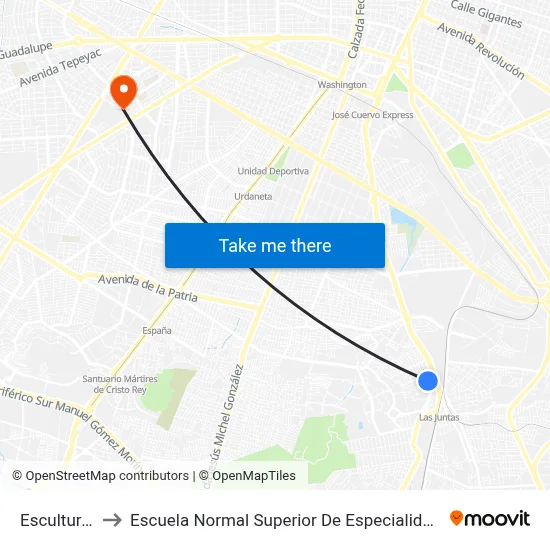Esculturas to Escuela Normal Superior De Especialidades map