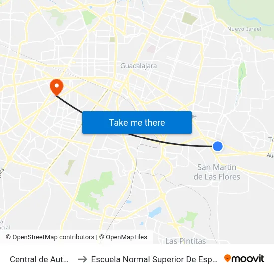Central de Autobuses to Escuela Normal Superior De Especialidades map