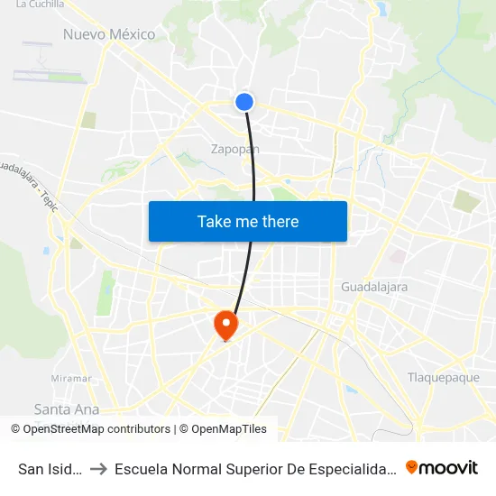 San Isidro to Escuela Normal Superior De Especialidades map