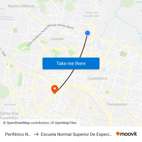 Periférico Norte to Escuela Normal Superior De Especialidades map