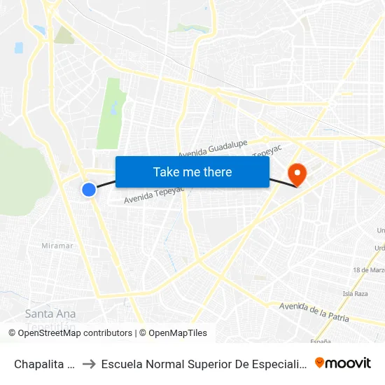 Chapalita Inn to Escuela Normal Superior De Especialidades map