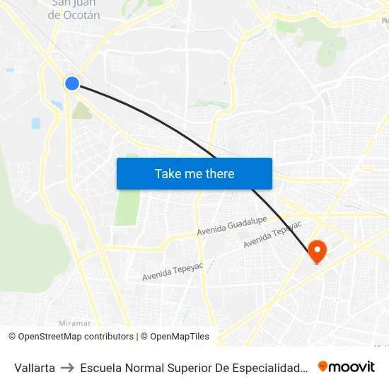Vallarta to Escuela Normal Superior De Especialidades map