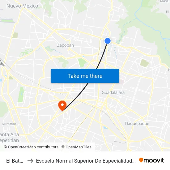 El Batán to Escuela Normal Superior De Especialidades map