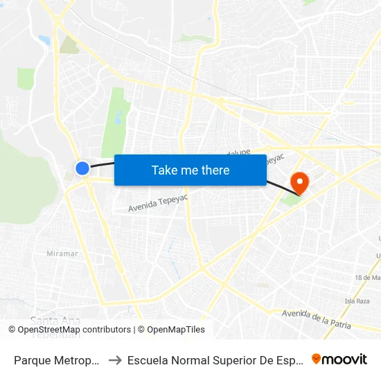 Parque Metropolitano to Escuela Normal Superior De Especialidades map