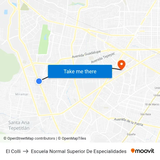 El Colli to Escuela Normal Superior De Especialidades map